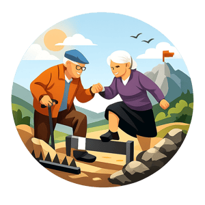 icona insieme oltre gli ostacoli Signori anziani Non voglio scritta e tieni licona tondegiante-1